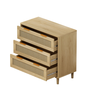 31.50" 3-<b>Drawer</b> Rattan <b>Storage</b> Cabinet Oak Finish <b>For</b> Bedroom Living Room Dining Room Hallways - Product Image 5