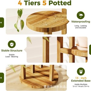 Solid Wood Multi Tier Flower <b>Stand</b> Natural Color Floor Standing For Indoor Plants Living Room Decor - Product Image 3