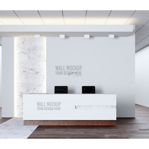 Fondo con acabado blanco encantador, diseño de iluminación, mármol artificial, fotos, mostrador, recepción - Product Image 5