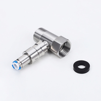 Robinet à bille trois voies 1/4 pouce moderne pour eau froide, robinet de cuisine et salle de bain, interface à connexion rapide, poignée en acier inoxydable 304, facile à utiliser