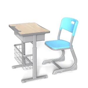 Bureau et chaise à simple école, fourniture de meubles scolaires, bureau et chaise avec hauteur réglable avec un haut en MDF pour étudiants utilisé