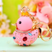 Porte-clés créatif pour femme en métal 3D durable avec pendentif en forme de canard jaune mignon avec strass pour de multiples occasions
