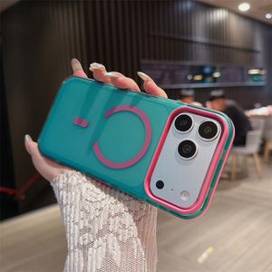 เคสโทรศัพท์แม่เหล็กเรนโบว์บัมเปอร์นีออนสำหรับ iPhone 17 16 15 Pro Max แบบด้านไล่เฉดสีโอเบร ฝาหลังโลหะเคลือบฟรอสติ้ง ป้องกันเลนส์ สำหรับสาวๆ - Product Image 5