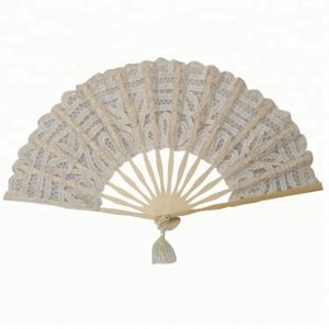 White Black and Beige European Favor Bamboo Cotton Fabric Wedding Lace Fan 27cm Length Wedding <b>Gift</b> - Product Image 2