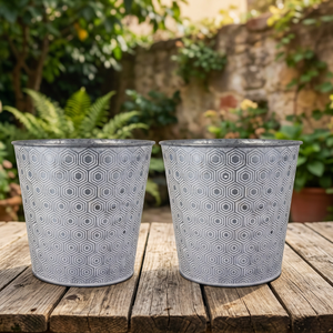 Galvanized Iron Planter Set of 2 Stylish Hexagon Embossed Design Durable Rust Resistant <b>Pots</b> <b>For</b> Indoor And Outdoor Decor - Product Image 1