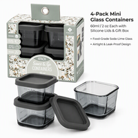 Lot de 4 contenants alimentaires carrés mini en verre sodocalcique de 60 ml, peints par pulvérisation, avec couvercle en silicone, couleur personnalisée, pour sauces