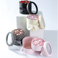 Boîte à fleurs ronde Double couche en or Rose, avec fenêtre transparente, Arrangement cadeau