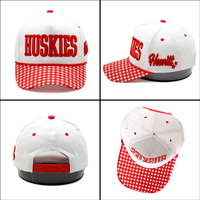Gorra de Béisbol con Visera de Cuadros Rojos y Blancos, Personalizada con Logotipo, Estilo Vintage, 5 Paneles, Bordada, para Equipos Deportivos