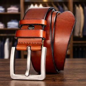 Ceinture pour homme en cuir de vachette, boucle à ardillon solide, carrée en acier, largeur 3,8 cm, longueur 140 cm, écologique, imperméable, robuste B S - Product Image 1