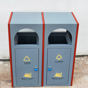Cubo de basura de acero inoxidable de dos compartimentos para exteriores, elegante y sencillo, para zonas residenciales, sitios turísticos y parques. - Product Image 2