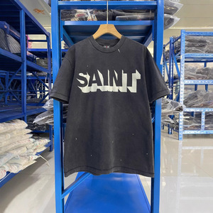 เสื้อยืดวินเทจผู้ชายขายส่ง ผ้าคอตตอนหนานุ่ม ทรงโอเวอร์ไซส์ พิมพ์ลายกราฟิก Saint Skeleton สกรีนโลโก้ได้ตามต้องการ สไตล์ไฮสตรีท - Product Image 3
