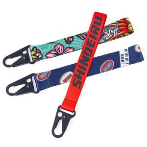 Lanière courte en tissu brodé avec logo personnalisé pour clés - Product Image 1