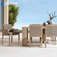 Ensemble de table et de chaises de salle à manger en teck massif pour l'extérieur, moderne, pour hôtel, salon, jardin, cour - Imperméable et durable