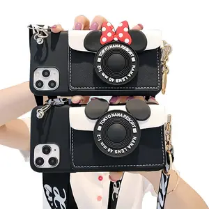 Customized wholesale Minnie Mickey wallet bag Long Lanyard mobile phone case for Oppo A54 A94 Realme V15 C15 A5 A9 Reno5 F17pro