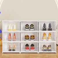 Boîte de rangement pliable Rmier, montage facile, en plastique transparent, empilable, avec couvercles, grande taille, étagère à chaussures