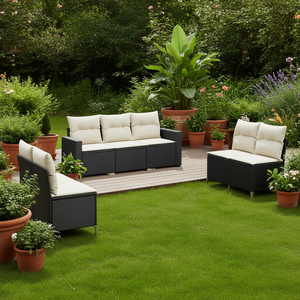 Set Divano da Giardino in Rattan PE Nero con Cuscini Crema, Impermeabile, Design Contemporaneo per Uso Esterno - Product Image 2