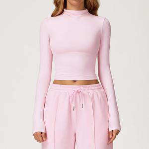 Vêtements de yoga pour femmes à manches longues, col haut, ajustés, polyvalents, à séchage rapide - Product Image 3