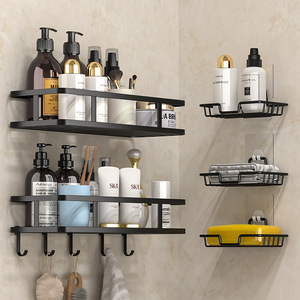 Mensola Adesiva da Parete Senza Foratura, Ganci in Metallo Antiruggine per Doccia, Organizzatore per Bagno, <span class=keywords><strong>Cucina</strong></span>, Toilette, Lavanderia, Salvaspazio - Product Image 1