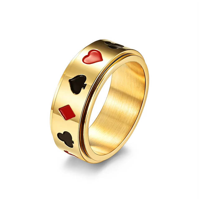 Playing Card Pattern Stainless Steel Rotatable Ring Non Tarnish Spade Ace Poker Ring Spinner Fidget Rings for Men