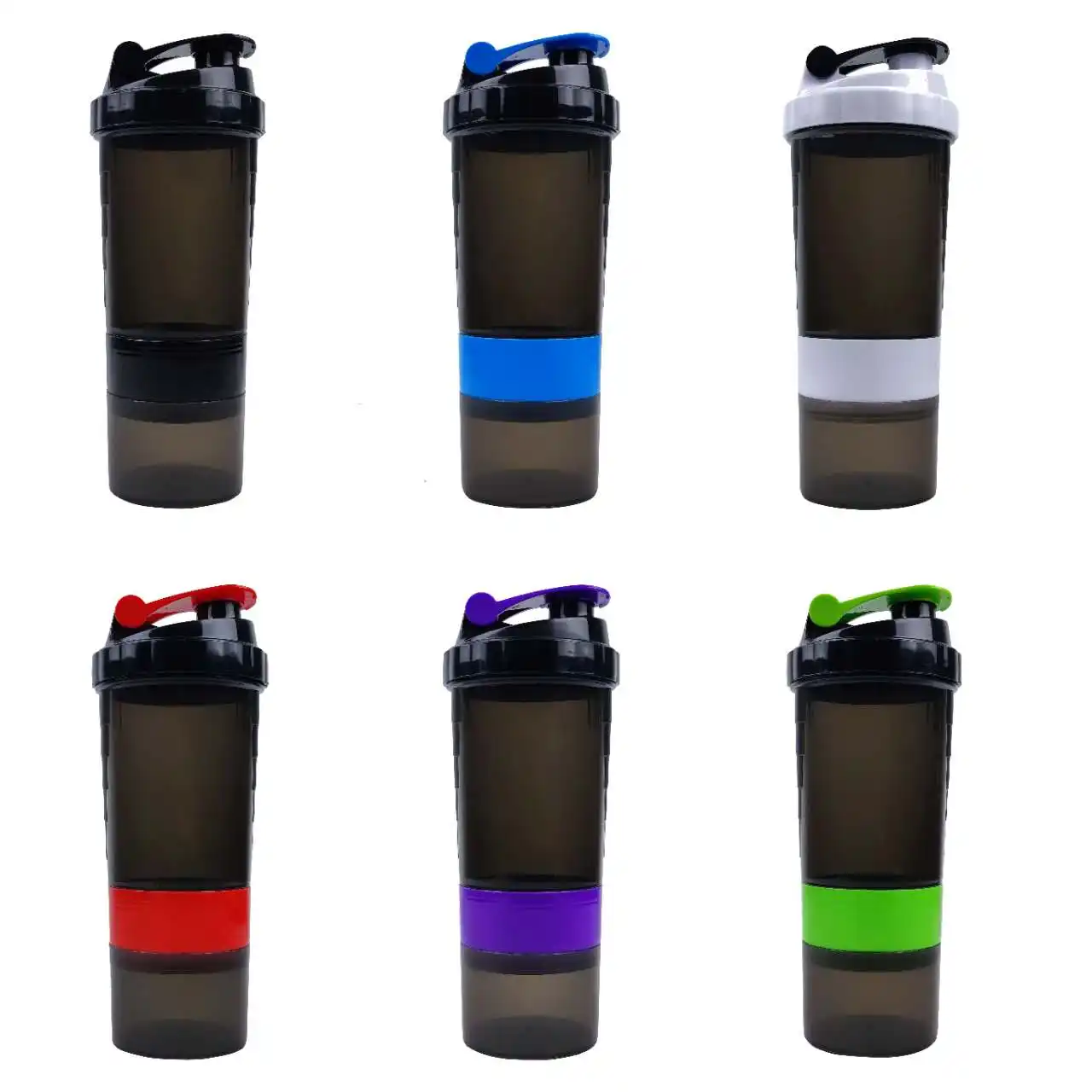 Wholesale black white red gym bpa free protein shaker bottle with storage Portable Leakproof Plastic Drinkware Sports Gym Shaker