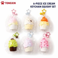 TONGXIN Groothandel 6 Stuks IJsjes Sleutelhanger Squishy Siliconen Langzaam Stijgend Zacht Serveerbaar Knijp Speelgoed Karabijnhaak Fidget Gift OEM