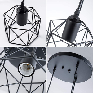 Modern Black Stainless Steel Remote Control Pendant <b>Light</b> E26 <b>LED</b> Adjustable Height Geometric Cage Chandelier <b>for</b> Dining <b>Room</b> - Product Image 5
