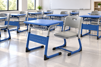 Ensemble de bureau et chaise d'école moderne, écologique et durable pour les élèves du primaire, bureau en bois réglable