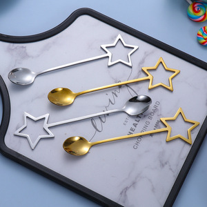 Cuchara de acero inoxidable 304, cuchara con estrella dorada, cuchara para mezclar con diseño de dibujos animados, cuchara de postre con estrella de cinco puntas, recuerdo de boda - Product Image 2