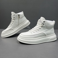 Baskets montantes pour hommes en cuir véritable blanc, de luxe haut de gamme, décontractées, à motif imprimé, tendance, polyvalentes, à semelle épaisse, style skate