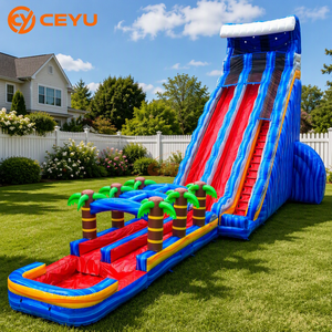 <span class=keywords><strong>Toboggan</strong></span> aquatique gonflable Ceyu à double piste <span class=keywords><strong>avec</strong></span> <span class=keywords><strong>piscine</strong></span> à jets <span class=keywords><strong>et</strong></span> arche palmier pour jardin, idéal pour les fêtes estivales en extérieur pour enfants - Product Image 1