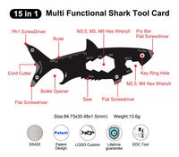 Porte-clés personnalisé moderne en forme de requin, 15-en-1, avec logo personnalisé, en acier inoxydable, ouvre-bouteille portable EDC