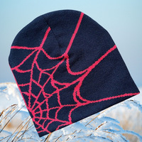Gorro de Punto con Patrón de Telaraña Estilo Y2K, Multicolor, Acrílico, Cálido, Unisex, Estilo Hip Hop, Personalizable