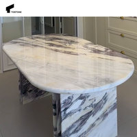 Tostone Table à manger ovale en marbre poli pour alto Calacatta naturel à la mode pour le design d'intérieur d'hôtel de salon