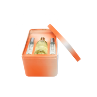 Usine design créatif haut de gamme personnalisé simple boîte d'emballage bouteille de parfum carton orange boîte en fer blanc ensemble