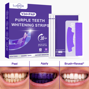 Luxsmile Kit De Traitement Blanchissant Les Dents Personnalisé Conforme UE Sans Peroxyde PAP 14 Traitements Bandes Blanchissantes V34 Violettes Marque Privée - Product Image 1