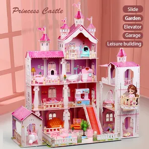 Venta al por mayor juego de dormitorio muñeca barbie-Casa de muñecas con accesorios para mayores de 3 años, casa de muñecas con juegos de madera Multicolor