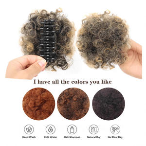 Fq19 45 Perruque queue de cheval synthétique en fibre Kanekalon, extension de cheveux bouclés noirs de 4 pouces pour femmes, clip volumineux détachable - Product Image 2