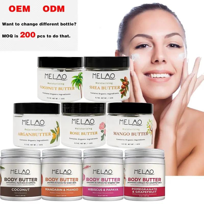 MELAO Eigenmarke Großhandel reine Haut feuchtigkeitsspendende Körperlotion bio Rose Shea Mango natürliche bio-Schlagbett-Bodybutter