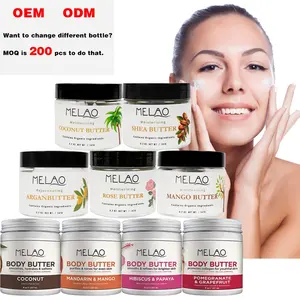 MELAO自有品牌批发纯肌肤保湿沐浴露有机玫瑰乳木果天然有机搅打身体黄油