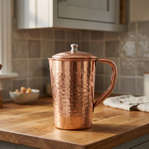 Table Top Handmade Plain Copper Eco-Friendly Herbal Contemporary Water <b>Jug</b> Lid Metal Handle 1-2.5L Sizes <b>White</b> Box Restaurants - Product Image 3