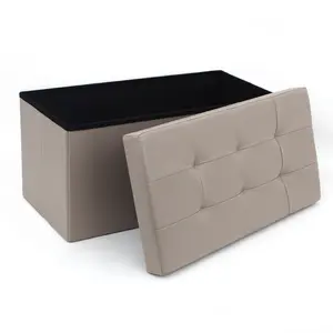 Modern White Leather Foldable Footrest Ottoman Bench Storage Furniture Space Saving Living Room