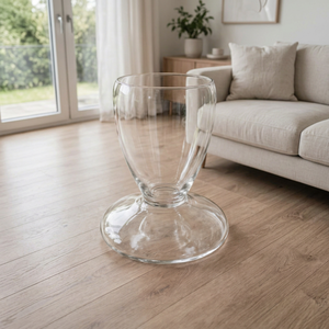 Modern Clear Glass Round Pedestal Tabletop Vase Handmade Flower Vessel for Living Room Dining <b>Table</b> <b>Decor</b> - Product Image 1