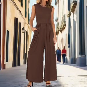 Loveda - Mono holgado sin mangas de cintura alta con logo personalizado, pantalón ancho verde con bolsillos, ideal para verano y playa - Product Image 2
