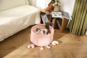 Adorable Cama para Mascotas con Forma de Cangrejo Rosa, Cojín de Felpa Suave, Cómoda Cueva para Dormir para Gatos - Product Image 6
