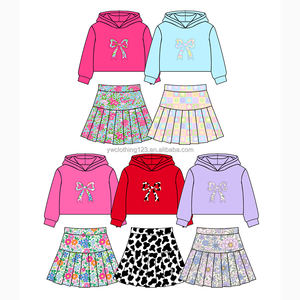 Tarif personnalisé, contactez-moi pour la vente en gros de vêtements en vrac, diverses couleurs disponibles, jupes à manches longues à capuche, ensembles pour filles, MOQ 5 pièces par couleur - Product Image 6