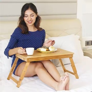 Ángulo ajustable plegable de bambú portátil mesa escritorio Notebook soporte con cajón y parte superior inclinable para cama - Product Image 2