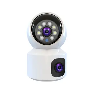 Kamera panorama CCTV, V380 Pro 4G WiFi IP dengan lensa ganda dan layar ganda untuk pengawasan yang ditingkatkan beberapa tampilan