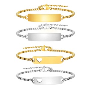 Bracelet personnalisé pour enfants en acier inoxydable avec chaîne à barres courbées, gravable, étanche et ajustable, bijoux de mode pour enfants - Product Image 1