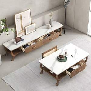 Nordic Solid Wood Coffee <b>Table</b> And Tv Cabinet Combination Modern Minimalist Style With Stone Top Storage Living Room <b>Set</b> - Product Image 3