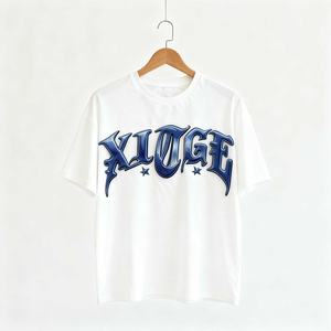 T-shirt Streetwear 2026 à motif lettres 3D en silicone, coupe oversize à épaules tombantes, 100% Polyester, col rond, style décontracté, coupe courte - Product Image 2